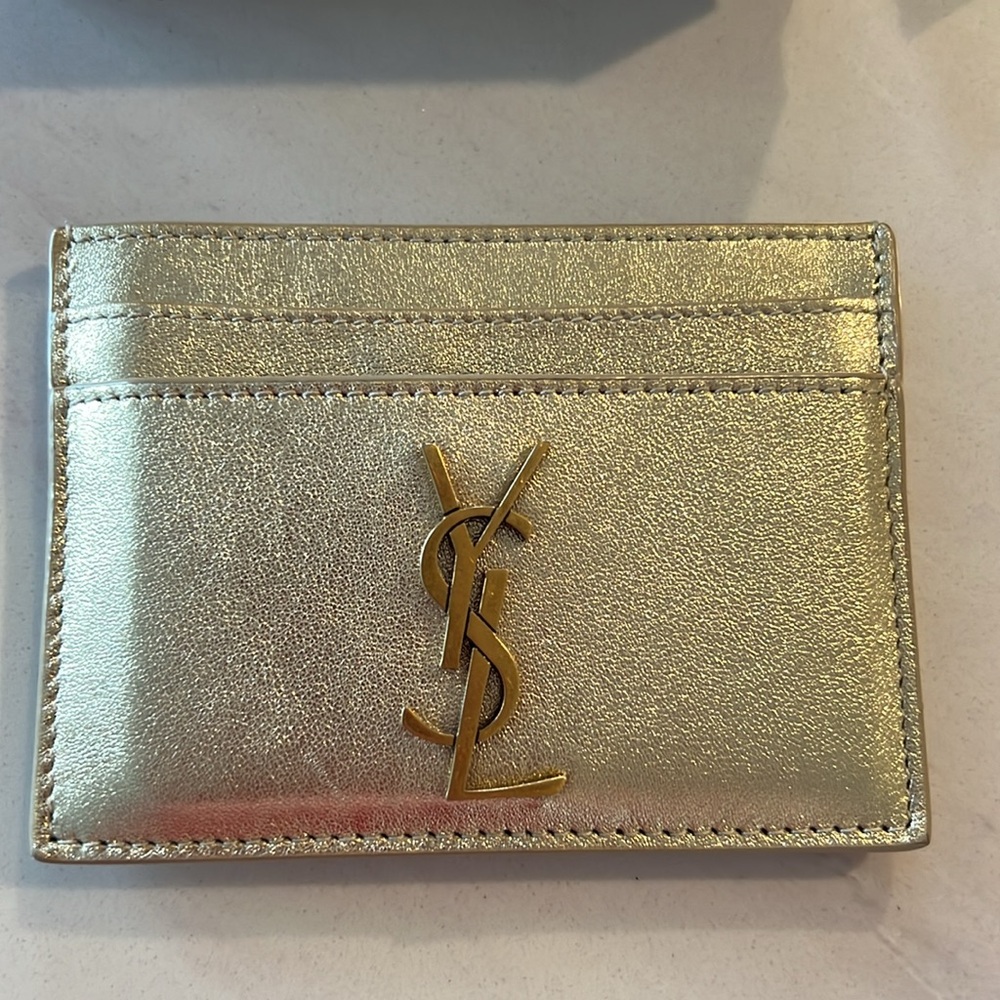 Saint Laurent Double Card Holder Golden Color Limited Edition Lucky Feng shui